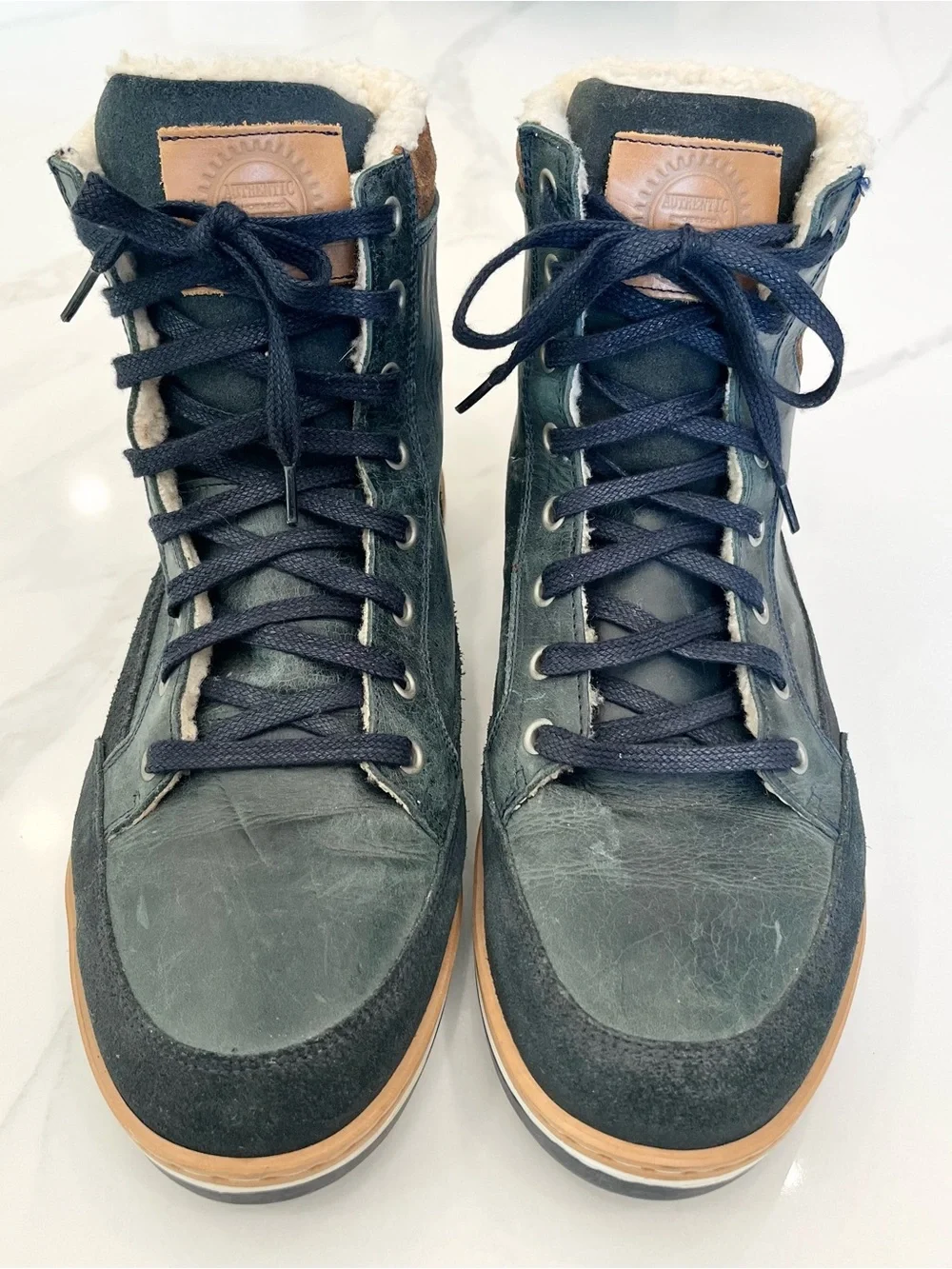 Bull Boxer Men's Dark Blue Lace-Up Winter Boots with Sherpa Lining Size 11